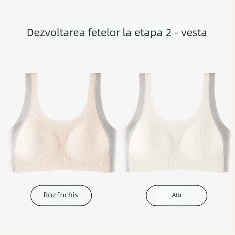 Sutien pentru fete, stil vestă, nailon, cupă completă, cupe subțiri modelate cu burete, bretele fixe duble, pentru vârsta 12–15 ani