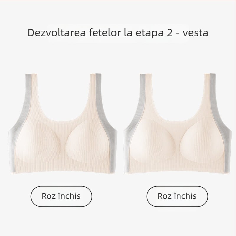 Sutien pentru fete, stil vestă, nailon, cupă completă, cupe subțiri modelate cu burete, bretele fixe duble, pentru vârsta 12–15 ani