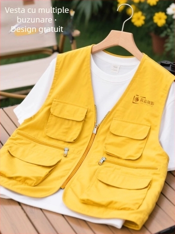 Vesta foto - Uniformă de lucru personalizată, fermoar, 100% poliester, croială lejeră, culoare uni, imprimare logo