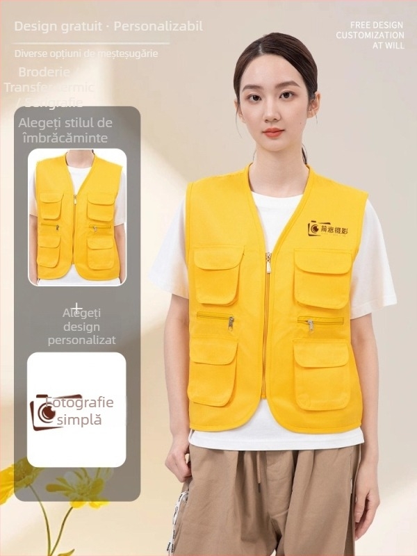 Vesta foto - Uniformă de lucru personalizată, fermoar, 100% poliester, croială lejeră, culoare uni, imprimare logo