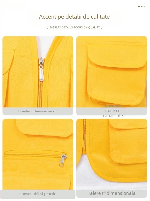 Vesta foto - Uniformă de lucru personalizată, fermoar, 100% poliester, croială lejeră, culoare uni, imprimare logo