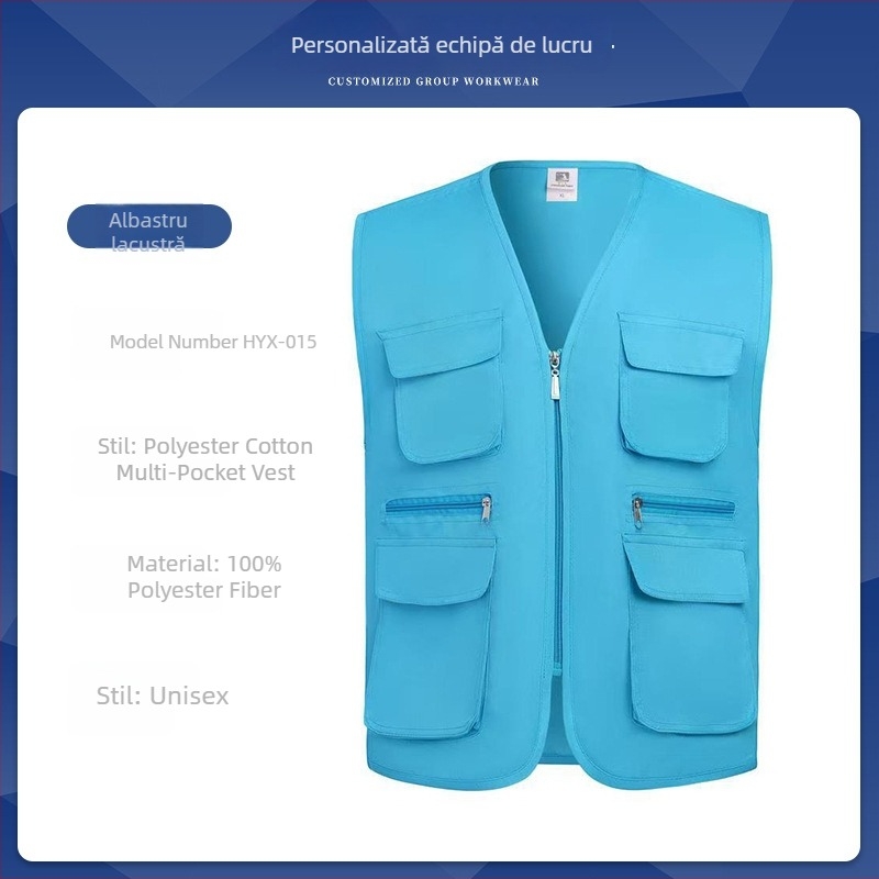 Vesta foto - Uniformă de lucru personalizată, fermoar, 100% poliester, croială lejeră, culoare uni, imprimare logo