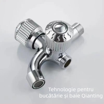 Robinet pentru mașina de spălat cu două ieșiri, montat în perete, corp din aliaj de zinc, supapă cu disc ceramic, intrare/ieșire de 20 mm