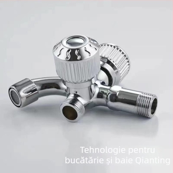 Robinet pentru mașina de spălat cu două ieșiri, montat în perete, corp din aliaj de zinc, supapă cu disc ceramic, intrare/ieșire de 20 mm