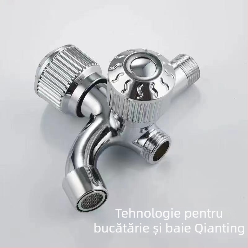 Robinet pentru mașina de spălat cu două ieșiri, montat în perete, corp din aliaj de zinc, supapă cu disc ceramic, intrare/ieșire de 20 mm