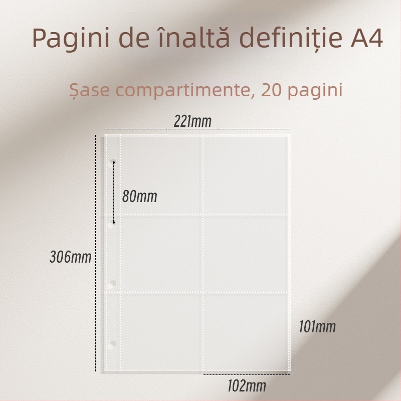 Album de carduri cu pagini interioare cu grilă de nouă căsuțe pentru cărți poștale și depozitare bilete