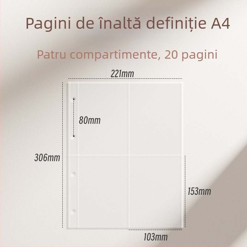 Album de carduri cu pagini interioare cu grilă de nouă căsuțe pentru cărți poștale și depozitare bilete