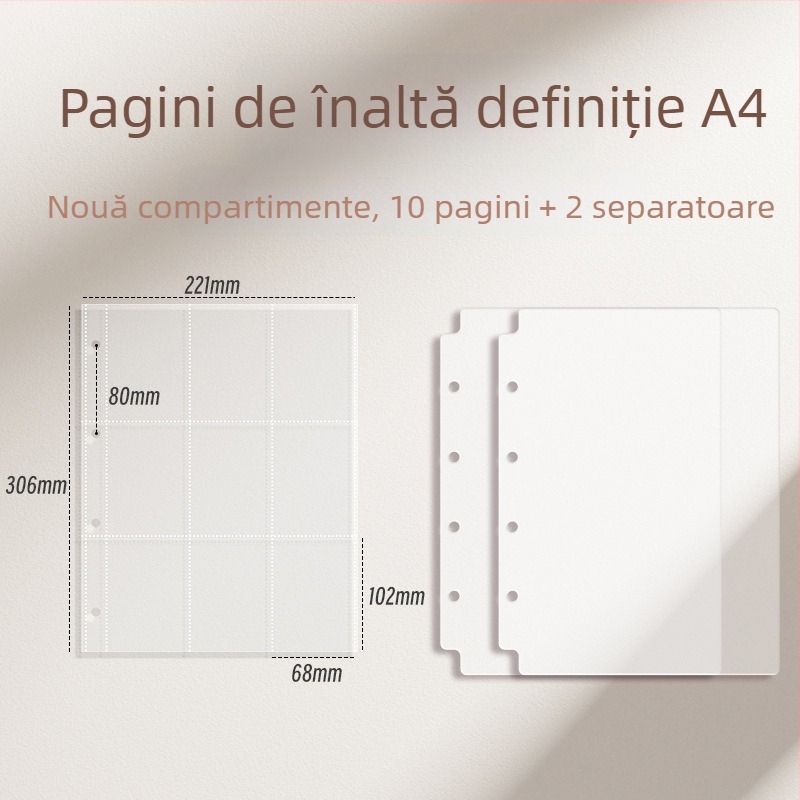 Album de carduri cu pagini interioare cu grilă de nouă căsuțe pentru cărți poștale și depozitare bilete