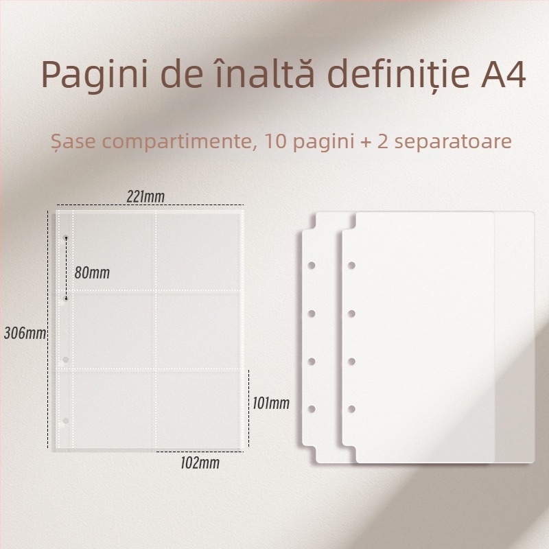 Album de carduri cu pagini interioare cu grilă de nouă căsuțe pentru cărți poștale și depozitare bilete