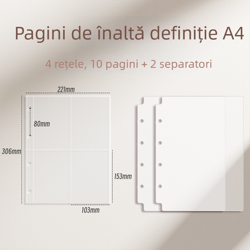 Album de carduri cu pagini interioare cu grilă de nouă căsuțe pentru cărți poștale și depozitare bilete