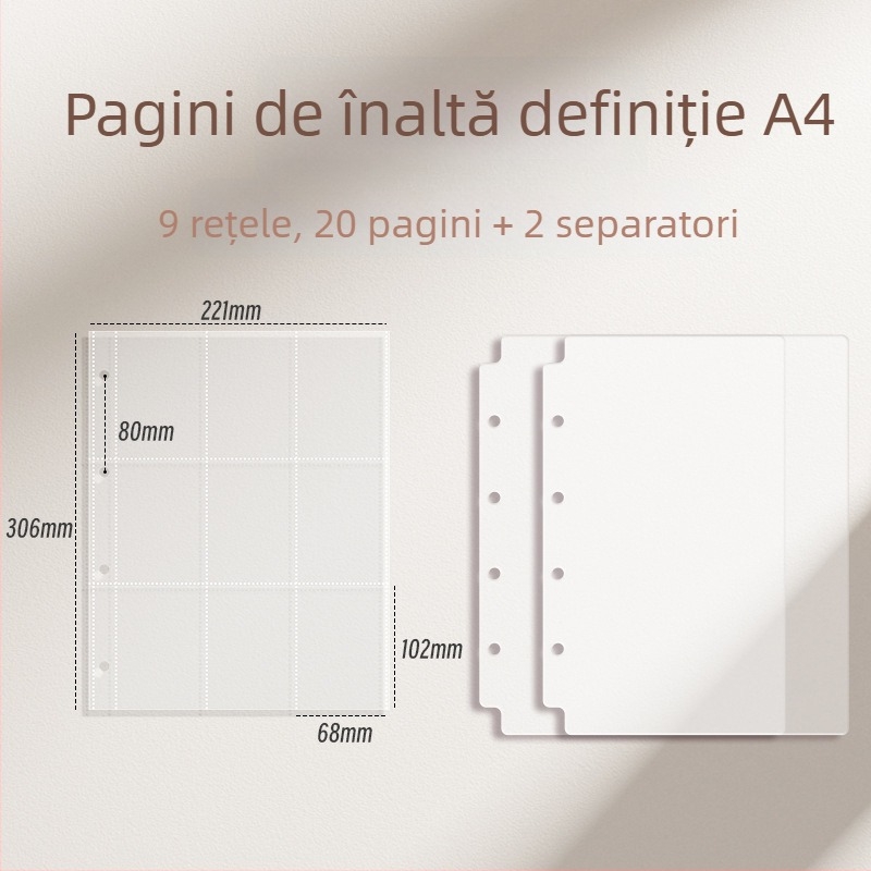 Album de carduri cu pagini interioare cu grilă de nouă căsuțe pentru cărți poștale și depozitare bilete