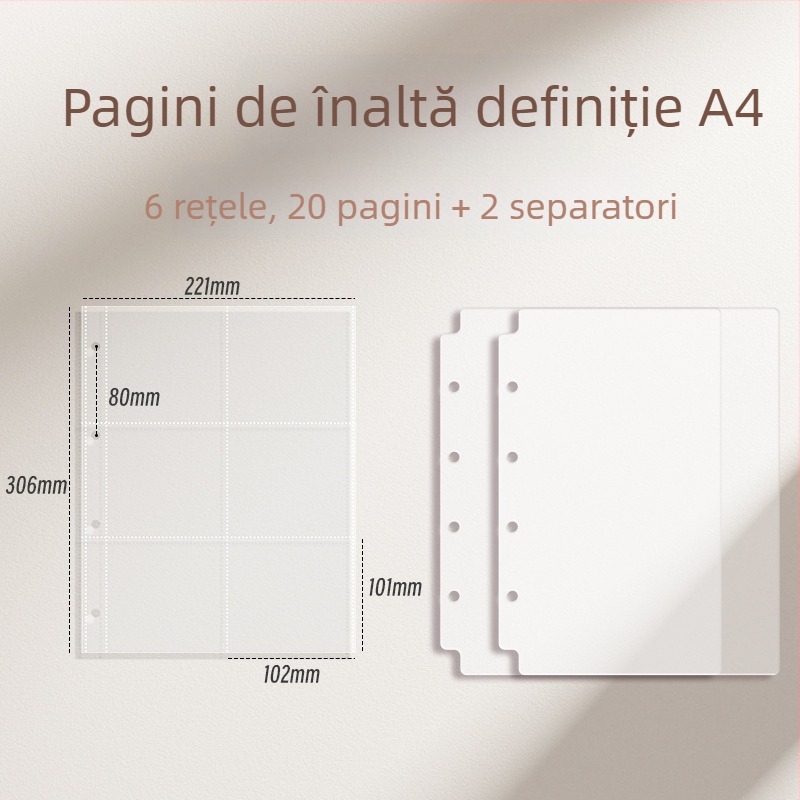 Album de carduri cu pagini interioare cu grilă de nouă căsuțe pentru cărți poștale și depozitare bilete