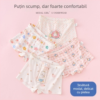 Boxeri pentru fete din modal, 95% modal, talie fără oase cu cusături, vara 2025, pentru copii 3–8 ani (100–140 cm)
