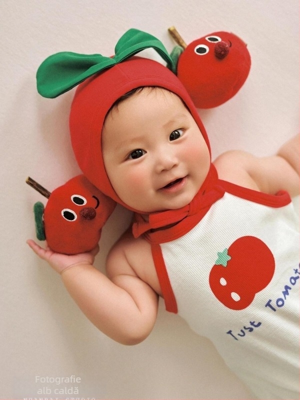 Set pentru fotografierea copiilor, în stil tomate desenate – fără mâneci, glugă detașabilă, bumbac 99%, set multifel cu haine și accesorii, pentru 0–1 ani, primăvară-vară-toamnă