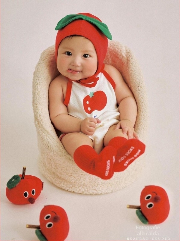 Set pentru fotografierea copiilor, în stil tomate desenate – fără mâneci, glugă detașabilă, bumbac 99%, set multifel cu haine și accesorii, pentru 0–1 ani, primăvară-vară-toamnă
