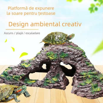Platformă de băi pentru țestoase cu insulă plutitoare – rășină, piatră de amenajare pentru acvariu, peisaj uscat, îmbunătățirea percepției spațiale