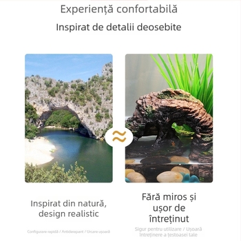 Platformă de băi pentru țestoase cu insulă plutitoare – rășină, piatră de amenajare pentru acvariu, peisaj uscat, îmbunătățirea percepției spațiale