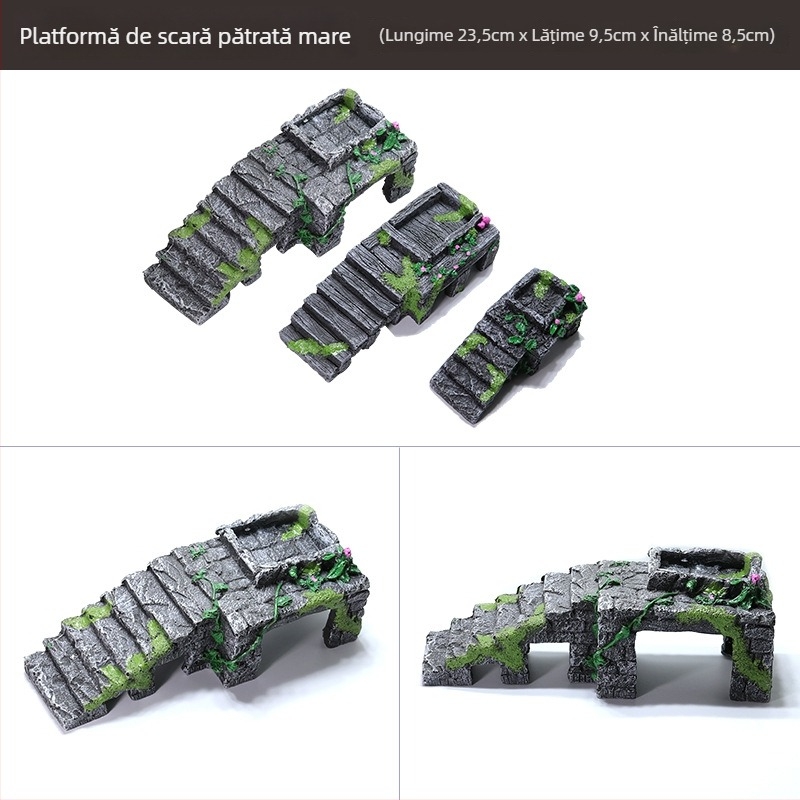 Platformă de băi pentru țestoase cu insulă plutitoare – rășină, piatră de amenajare pentru acvariu, peisaj uscat, îmbunătățirea percepției spațiale