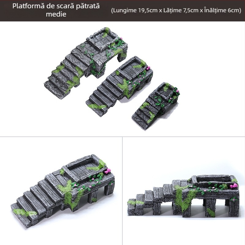 Platformă de băi pentru țestoase cu insulă plutitoare – rășină, piatră de amenajare pentru acvariu, peisaj uscat, îmbunătățirea percepției spațiale