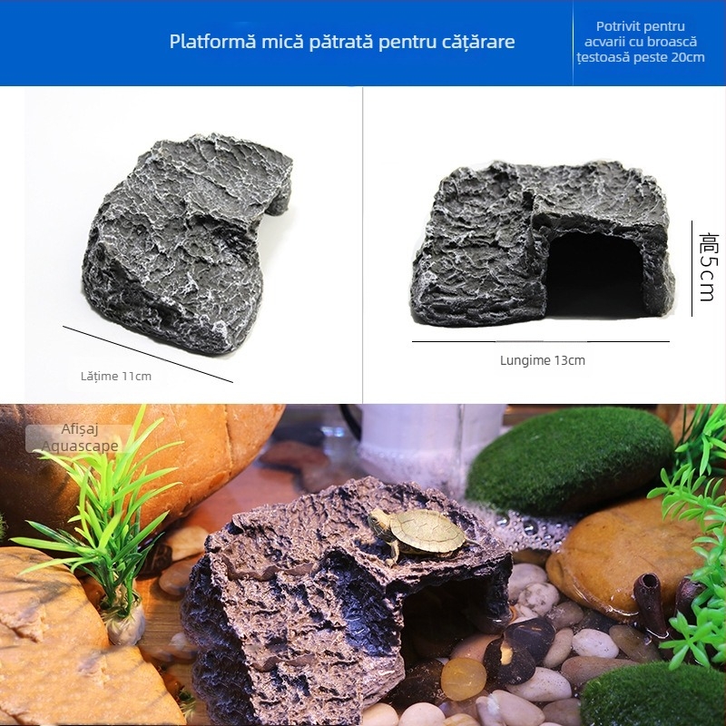 Platformă de băi pentru țestoase cu insulă plutitoare – rășină, piatră de amenajare pentru acvariu, peisaj uscat, îmbunătățirea percepției spațiale