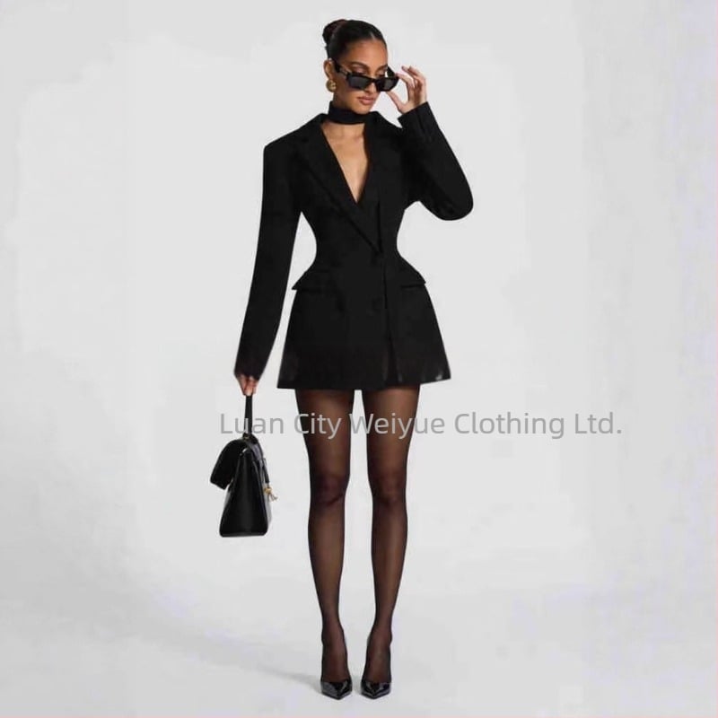 Sacou dama slim cu decolteu în V, nasture unic, poliester, mâneci lungi