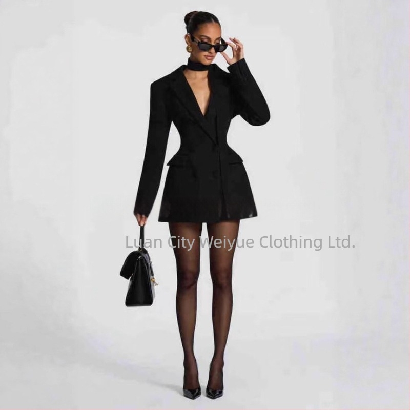 Sacou dama slim cu decolteu în V, nasture unic, poliester, mâneci lungi