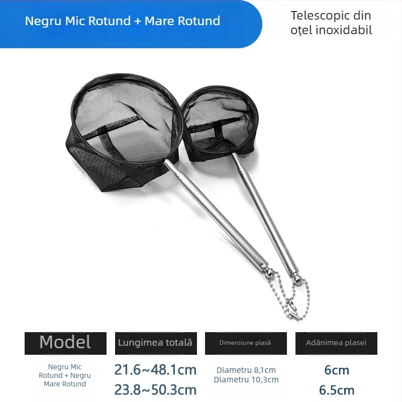 Plasă de acvariu din oțel inoxidabil, telescopică, cu plasă densă, pentru pești și țestoase