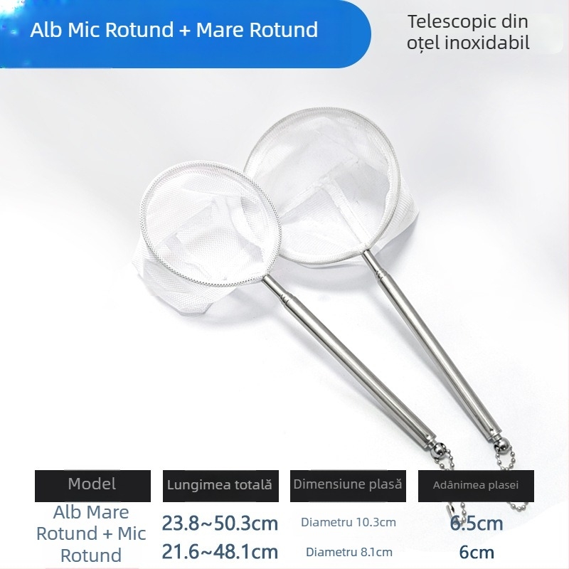 Plasă de acvariu din oțel inoxidabil, telescopică, cu plasă densă, pentru pești și țestoase