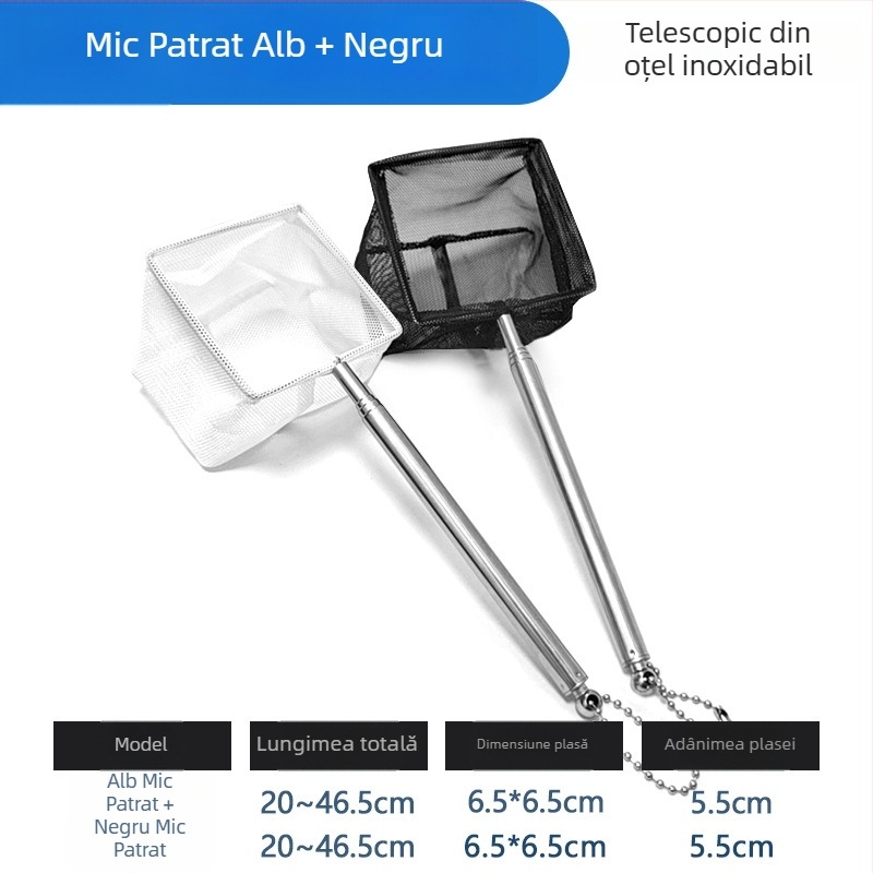 Plasă de acvariu din oțel inoxidabil, telescopică, cu plasă densă, pentru pești și țestoase