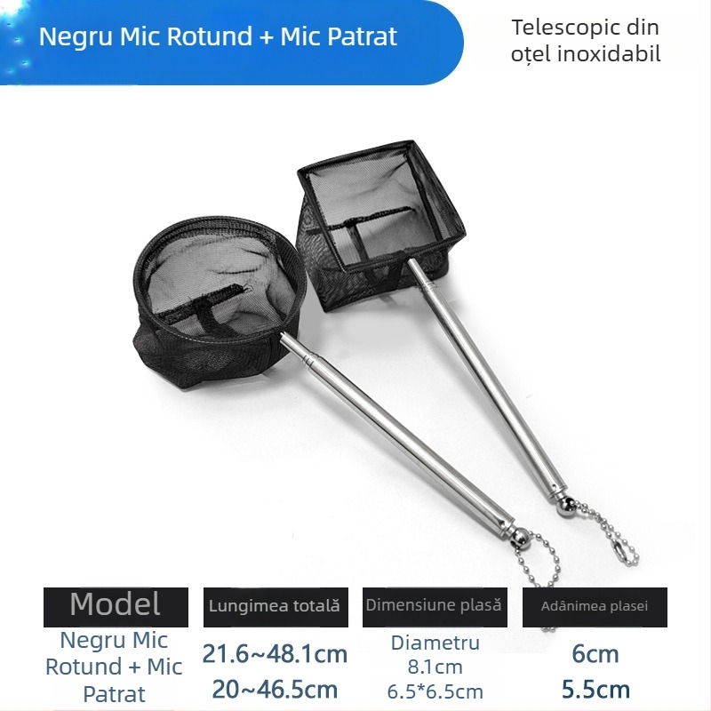 Plasă de acvariu din oțel inoxidabil, telescopică, cu plasă densă, pentru pești și țestoase