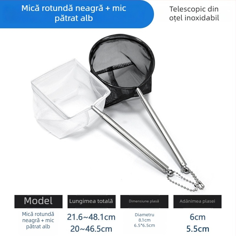 Plasă de acvariu din oțel inoxidabil, telescopică, cu plasă densă, pentru pești și țestoase