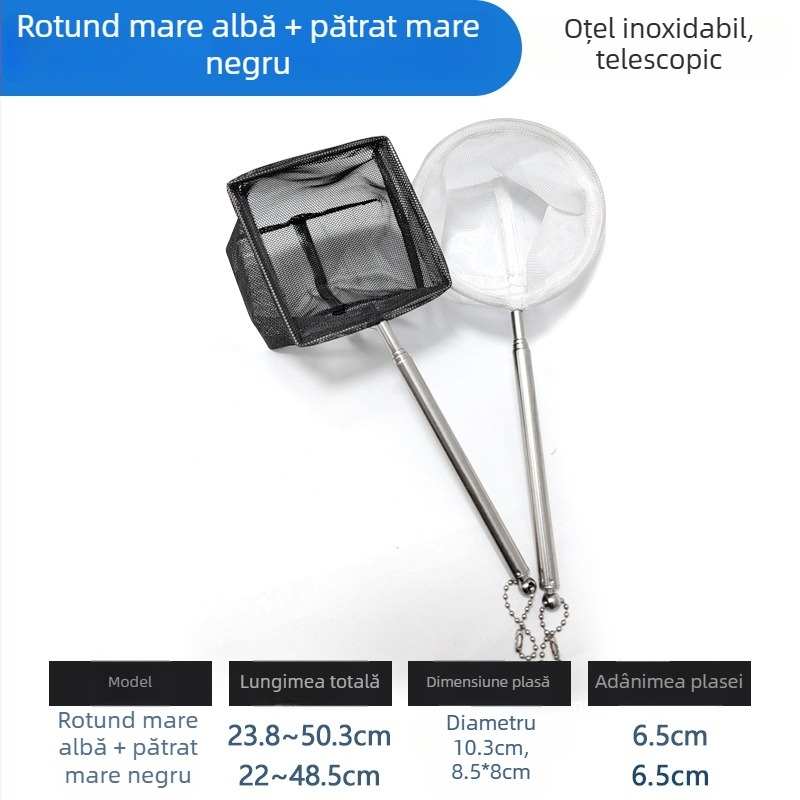 Plasă de acvariu din oțel inoxidabil, telescopică, cu plasă densă, pentru pești și țestoase