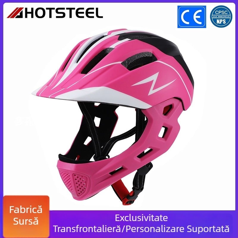 Cască de copii cu față întreagă pentru biciclete de echilibru, skateboarduri și biciclete, din EPS+PC, cu LED-uri și posibilitate de imprimare a logo-ului