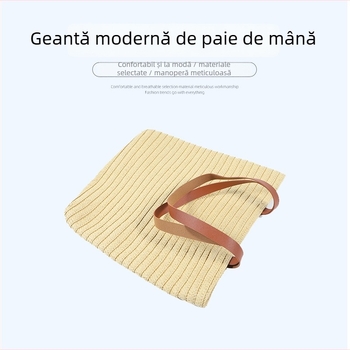 Geantă de damă împletită din paie — stil minimalist, capacitate mare, ideală pentru plajă și vacanțe.