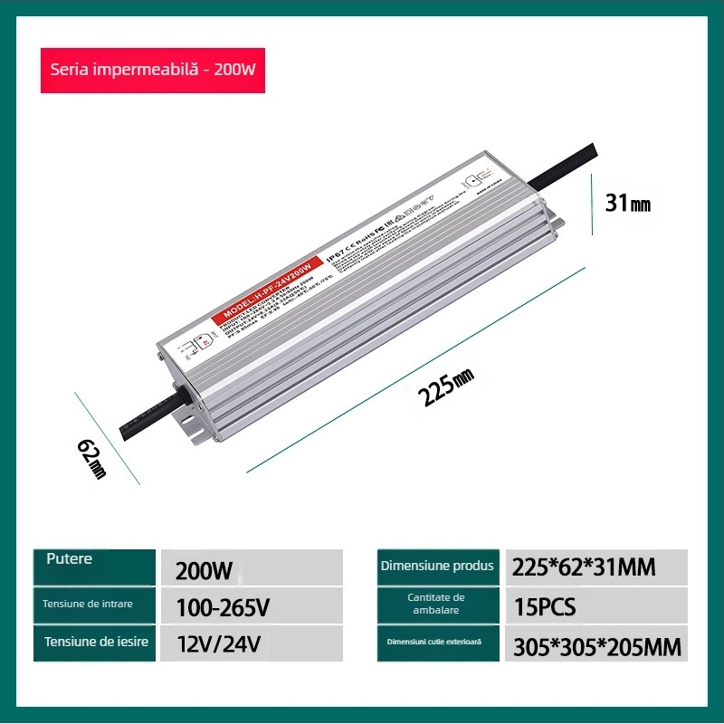 Sursă de alimentare cu comutare impermeabilă 24V 400W IP68, PF înalt, intrare variabilă, eficiență 95%