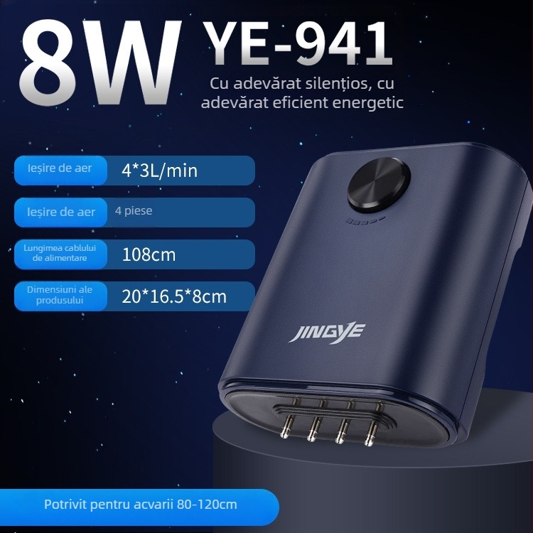 Pompa Jingye de oxigenare – pentru pești aurii, aerator cu patru capete, debit mare de aer, pompă de apă pentru acvariu, 1 kg