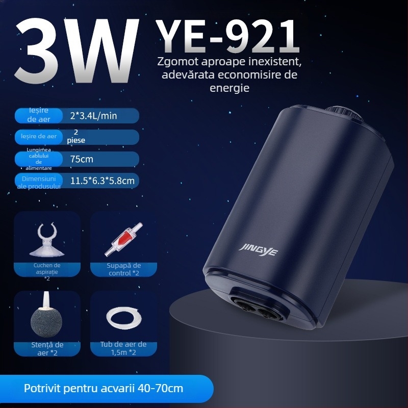 Pompa Jingye de oxigenare – pentru pești aurii, aerator cu patru capete, debit mare de aer, pompă de apă pentru acvariu, 1 kg