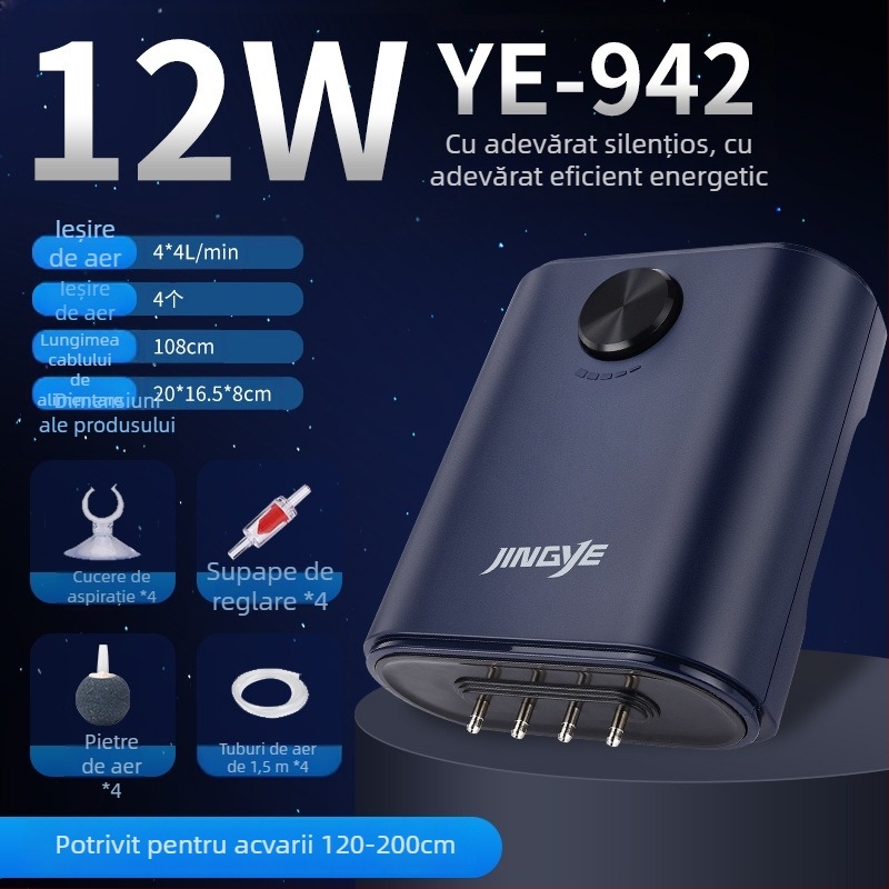 Pompa Jingye de oxigenare – pentru pești aurii, aerator cu patru capete, debit mare de aer, pompă de apă pentru acvariu, 1 kg