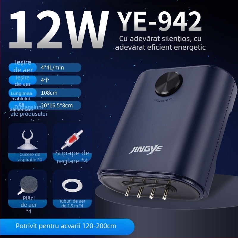 Pompa Jingye de oxigenare – pentru pești aurii, aerator cu patru capete, debit mare de aer, pompă de apă pentru acvariu, 1 kg