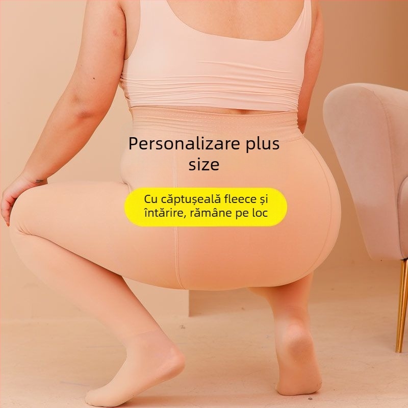 Colanți termici cu fleece pentru iarnă, talie înaltă, lungi, subțiere (Fleece fără pilin; Talie înaltă; Elasticitate medie)