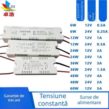 Sursă LED pentru bandă, intrare 12V/24V, puteri 6W/12W/24W/36W, sursă cu comutație, tensiune constantă, CE certificat