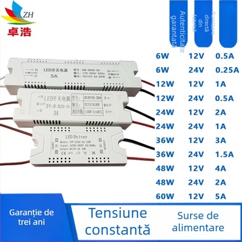 Sursă LED pentru bandă, intrare 12V/24V, puteri 6W/12W/24W/36W, sursă cu comutație, tensiune constantă, CE certificat