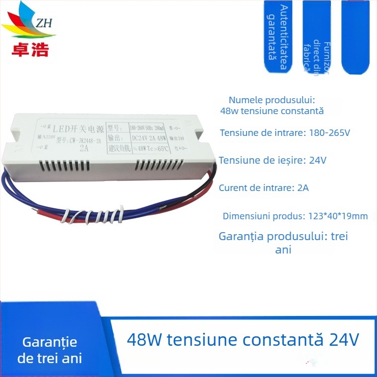 Sursă LED pentru bandă, intrare 12V/24V, puteri 6W/12W/24W/36W, sursă cu comutație, tensiune constantă, CE certificat