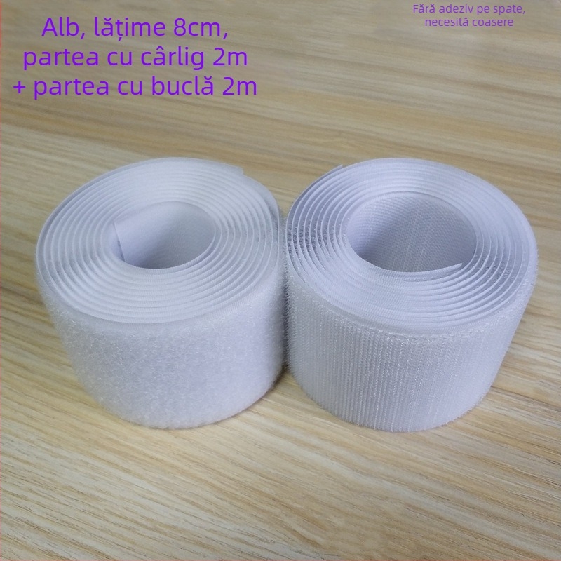 Bandă Velcro pentru fixare la cusut pe haine, încălțăminte și pălării; 50% nylon + 50% poliester.