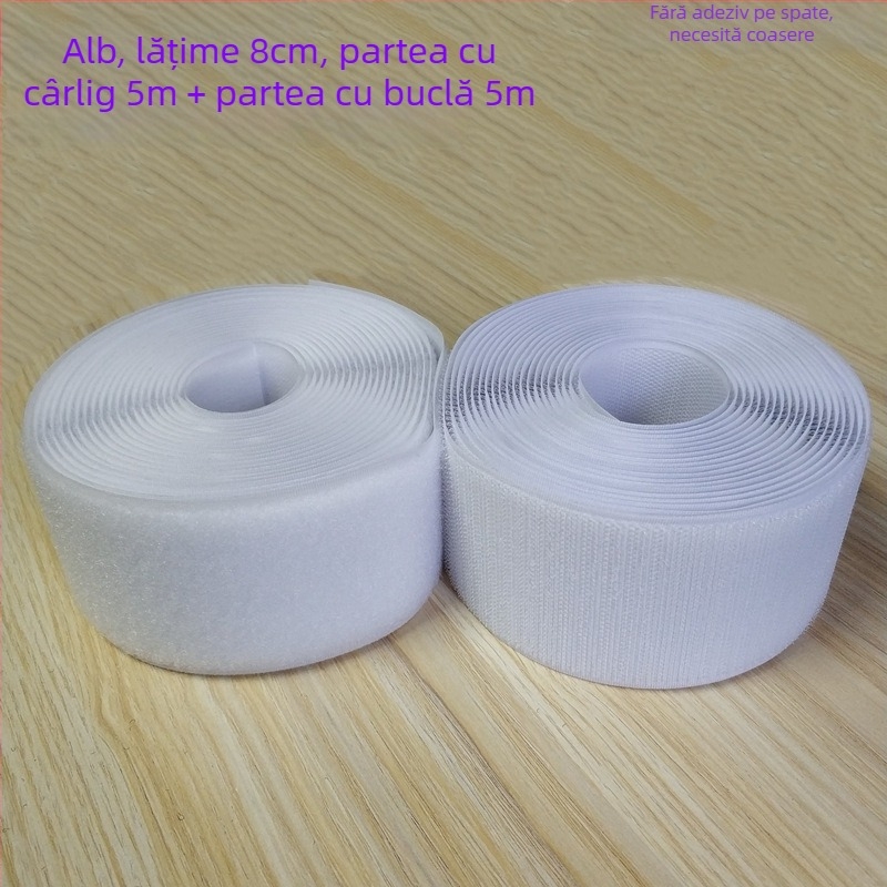 Bandă Velcro pentru fixare la cusut pe haine, încălțăminte și pălării; 50% nylon + 50% poliester.