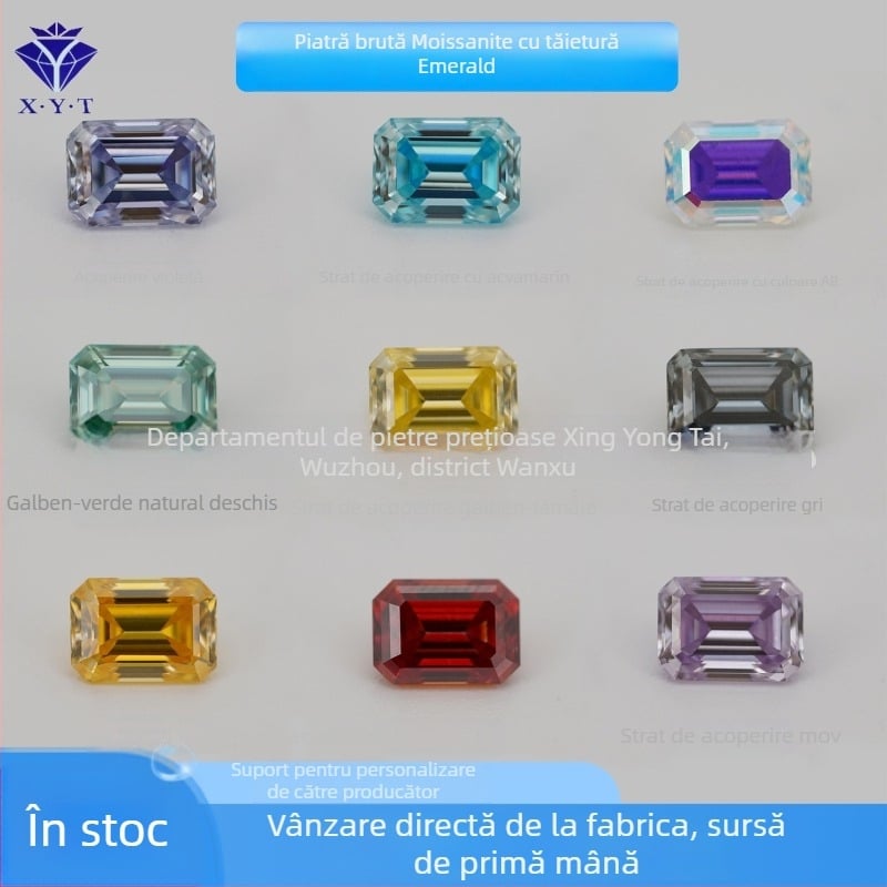 Xing Yong Tai Moissanite piatră liberă cu tăiere emerald-cut dreptunghiulară, claritate VVS, lustruit, piatră artificială