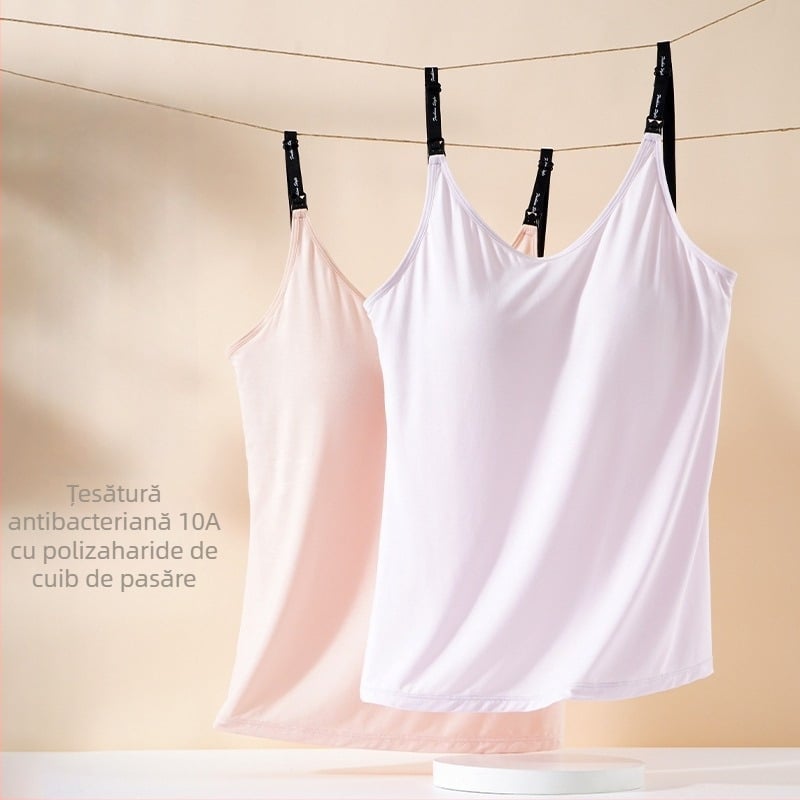 Maieu de alăptat cu cupe încorporate, fibre de celuloză 80–90%, decolteu rotund, grosime moderată, pentru toate anotimpurile