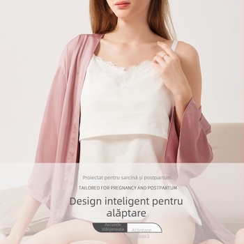 Top pentru sarcină și alăptare, cu design dublu de ridicare și pernă încorporată pentru sân (bumbac natural; decolteu în V; fără mâneci)