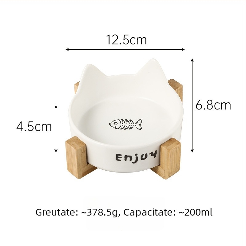 Bol ceramic pentru pisici, mâncare și apă, cu design anti-rasturnare, marcă privată autorizată