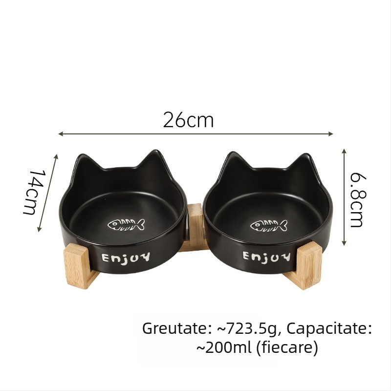 Bol ceramic pentru pisici, mâncare și apă, cu design anti-rasturnare, marcă privată autorizată